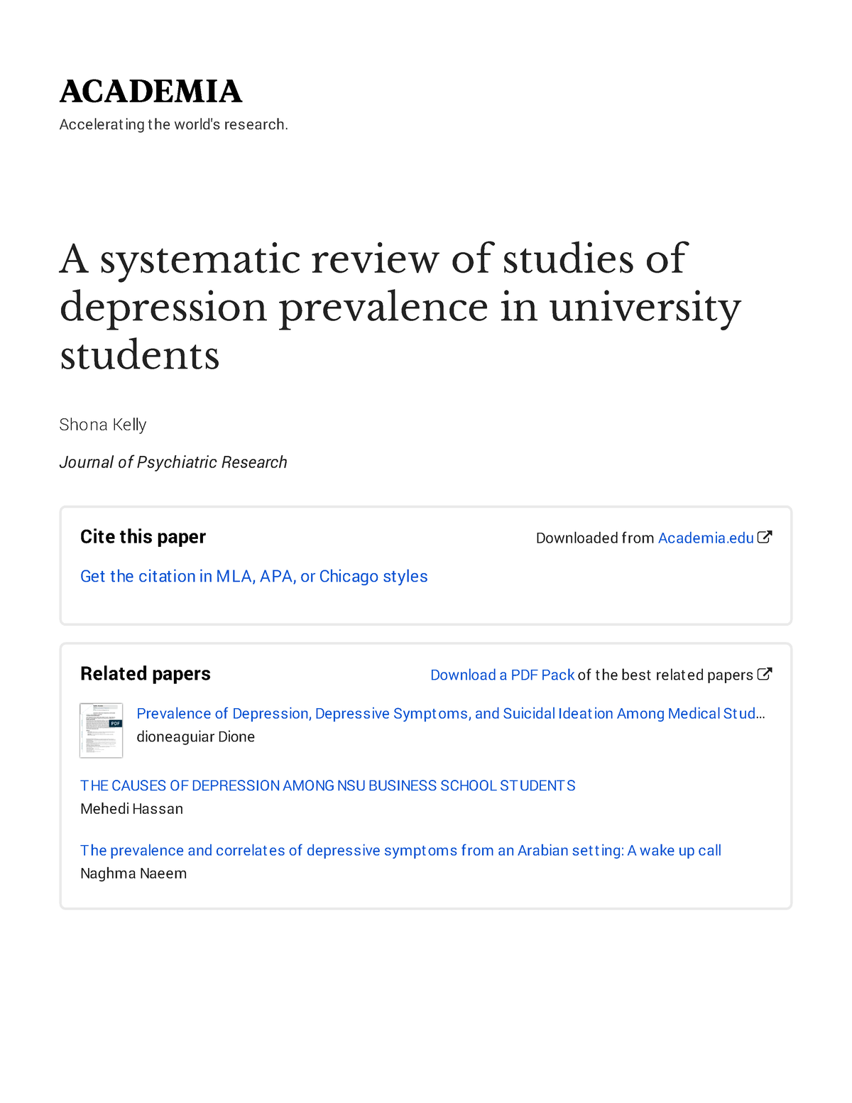 literature review of studies of depression