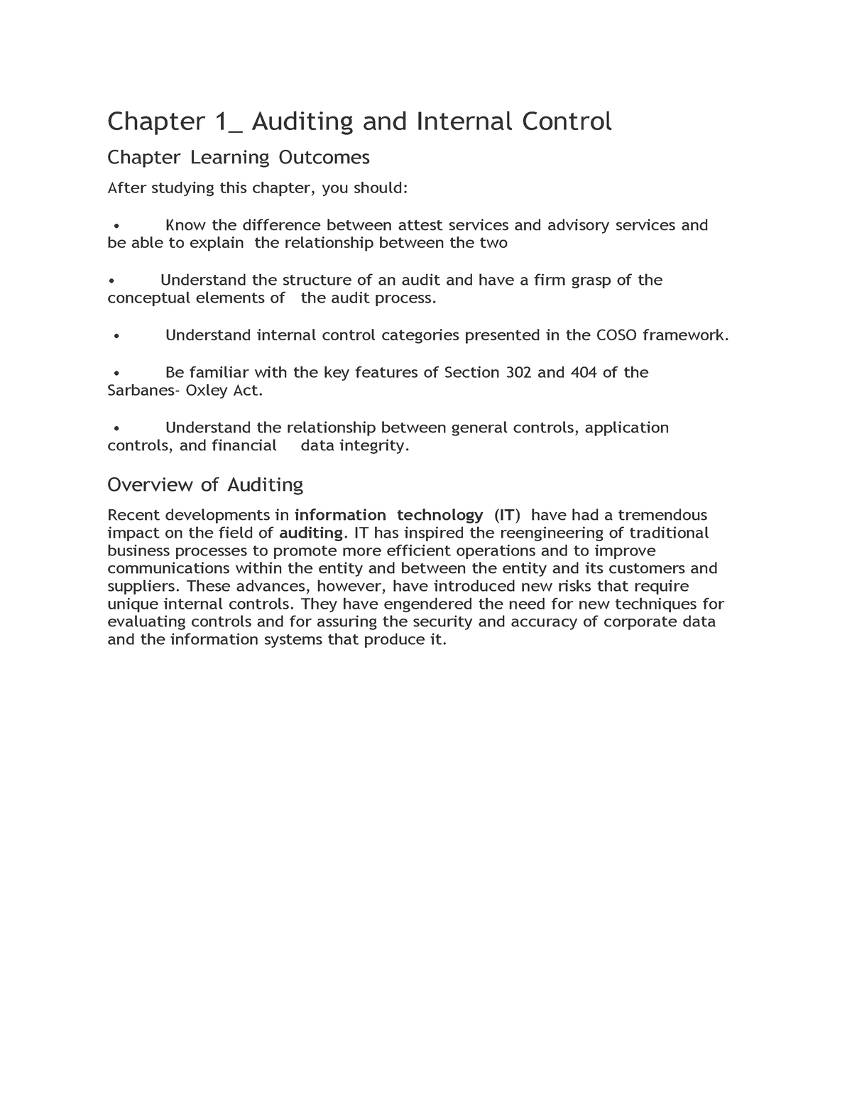 Chapter 1 - Accountancy - Chapter 1_ Auditing And Internal Control ...