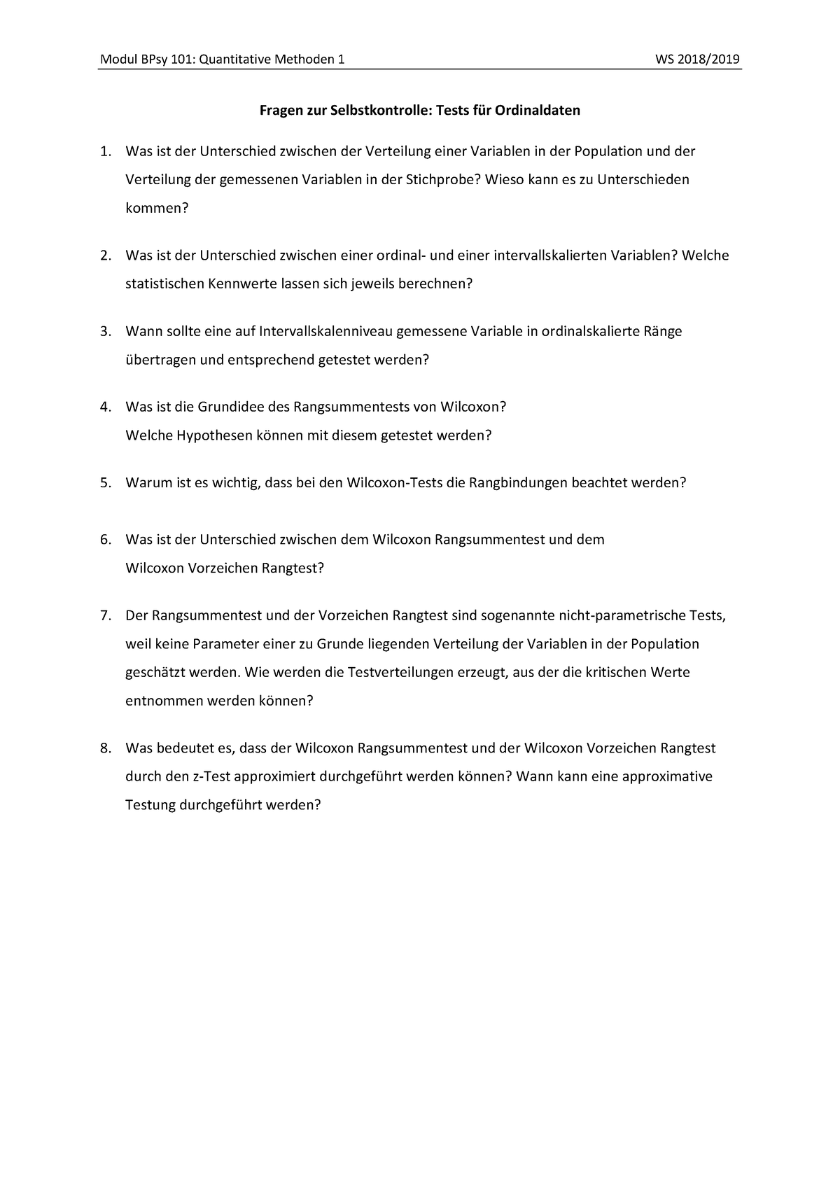 Lernfragen 12: Ordinaldaten - Modul BPsy 101: Quantitative Methoden 1 ...