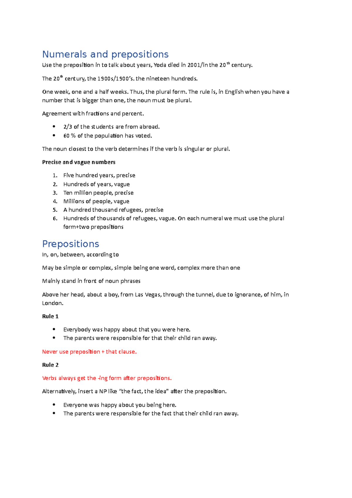 Grammar lecture prepositions - Numerals and prepositions Use the ...