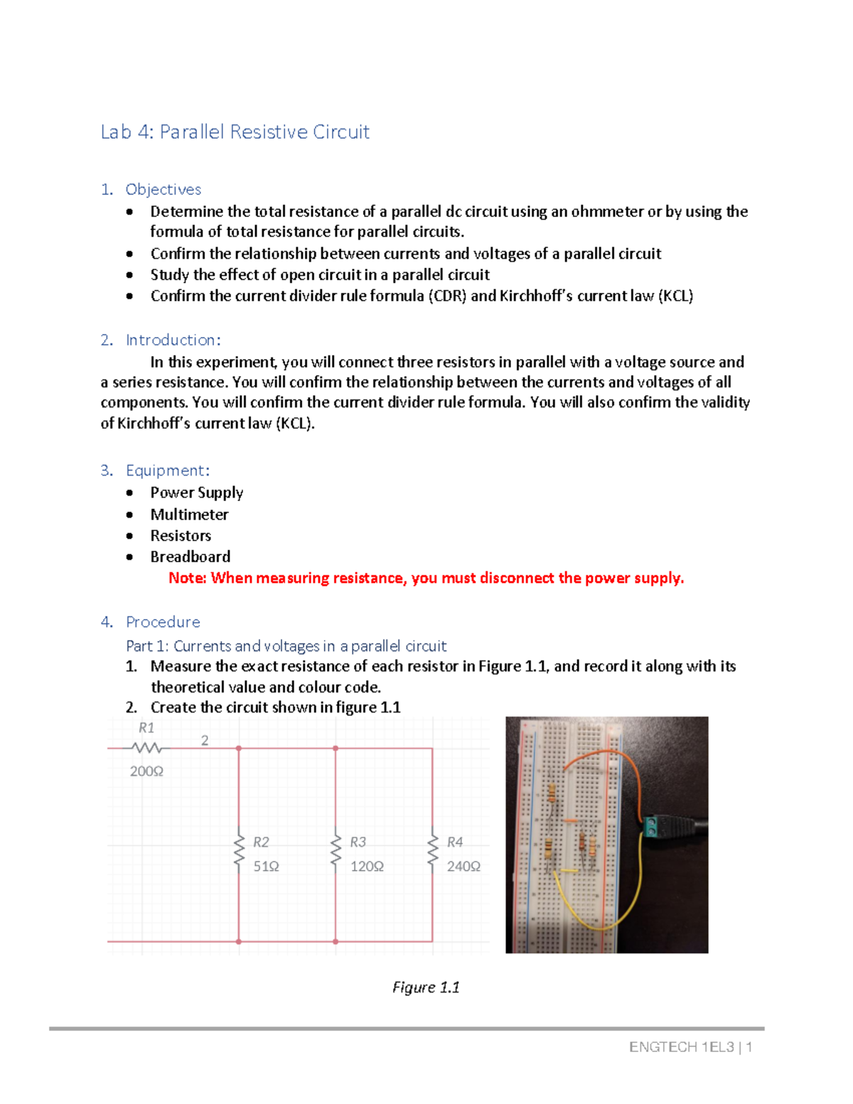 Laboratory three is available - Lab 4: Parallel Resistive Circuit 1 ...