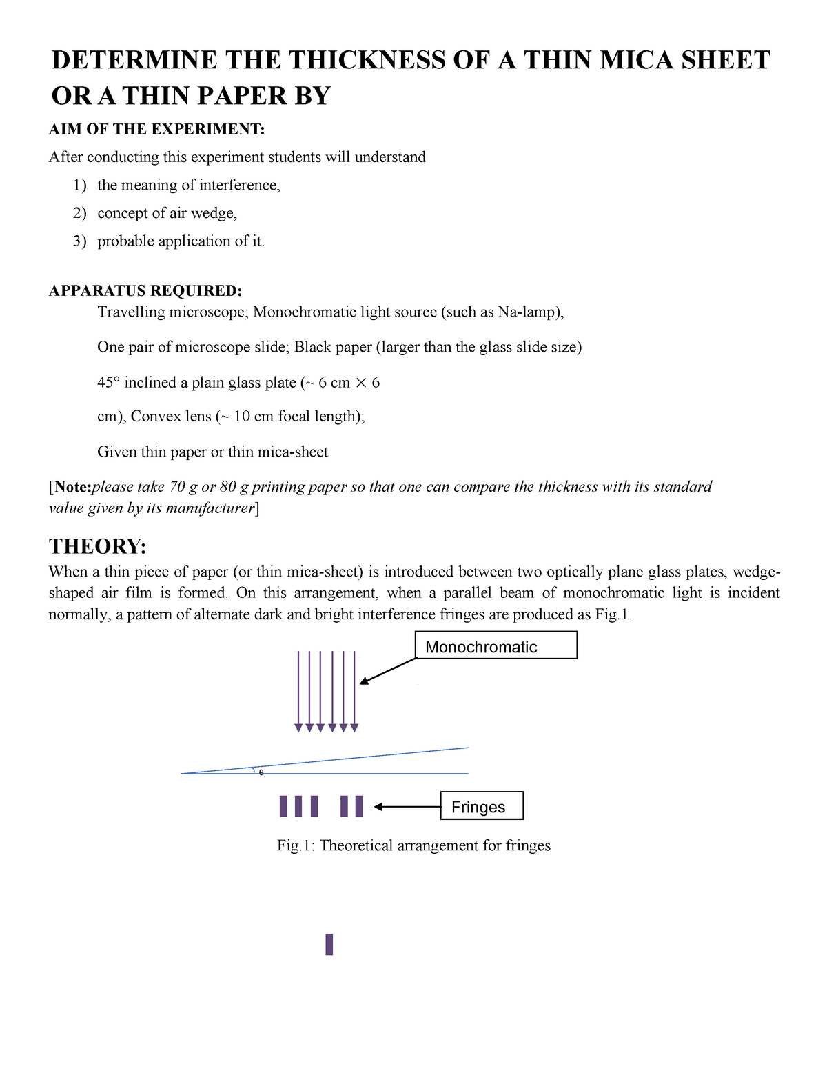 Thickness of a thin paper in an Air Wedge