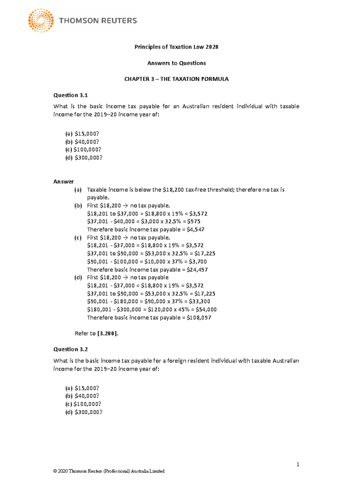 Ch 3 Answers Principles of Taxation Law 2020 Answers to Questions