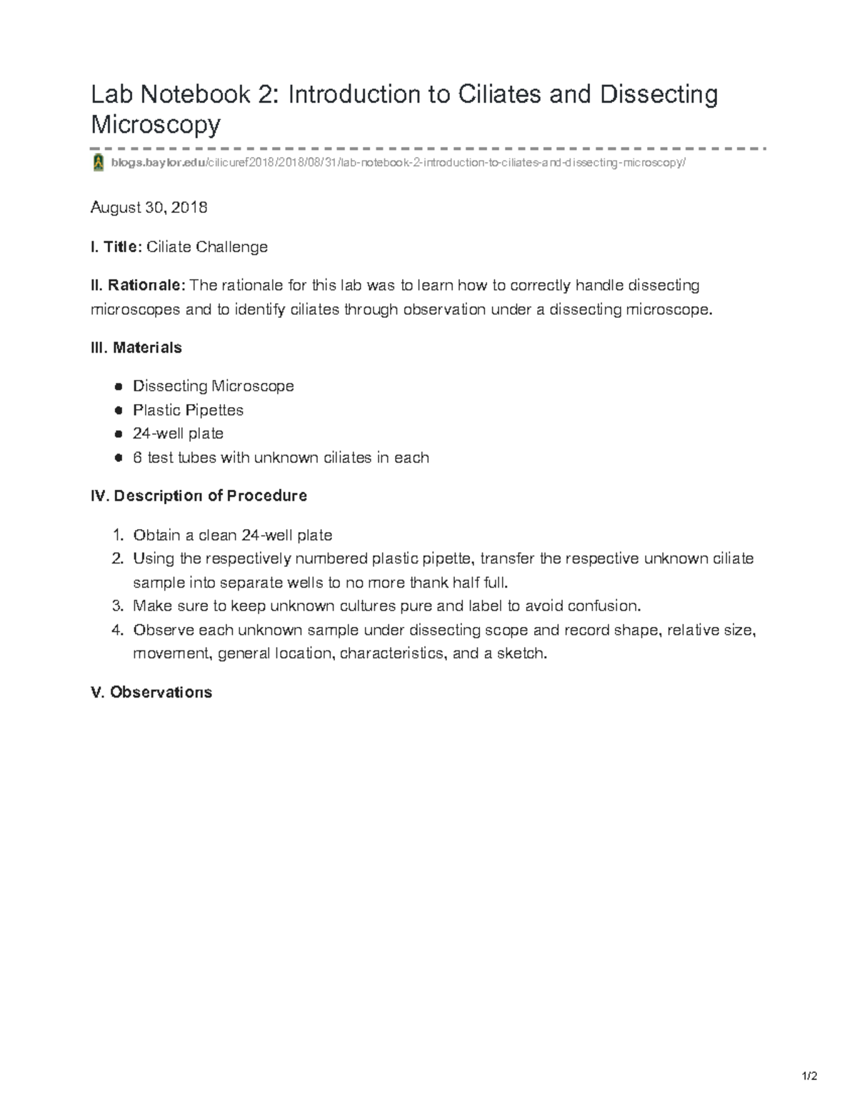 notebook requiremnt - Lab Notebook 2: Introduction to Ciliates and ...
