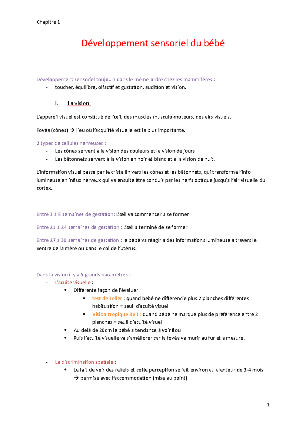 La Vision Chapitre 1 Psychologie Du Developpement 1 Studocu