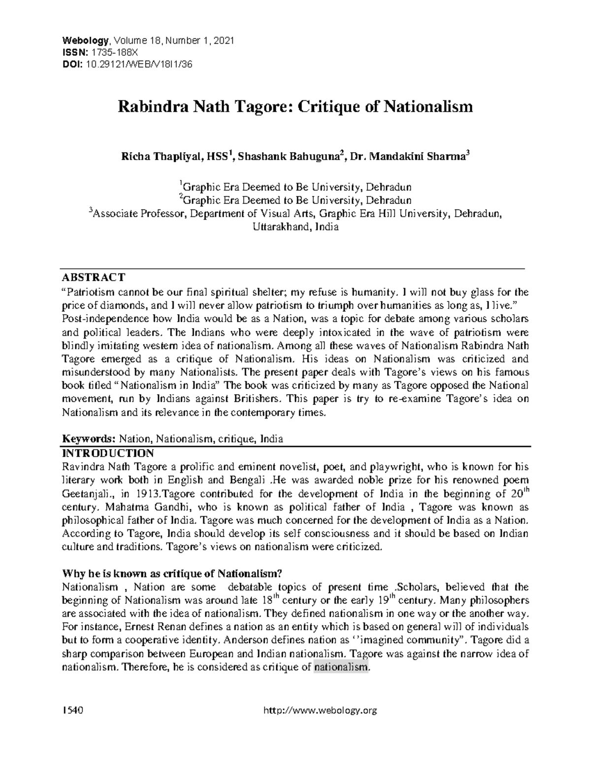 tagore critique of nationalism essay