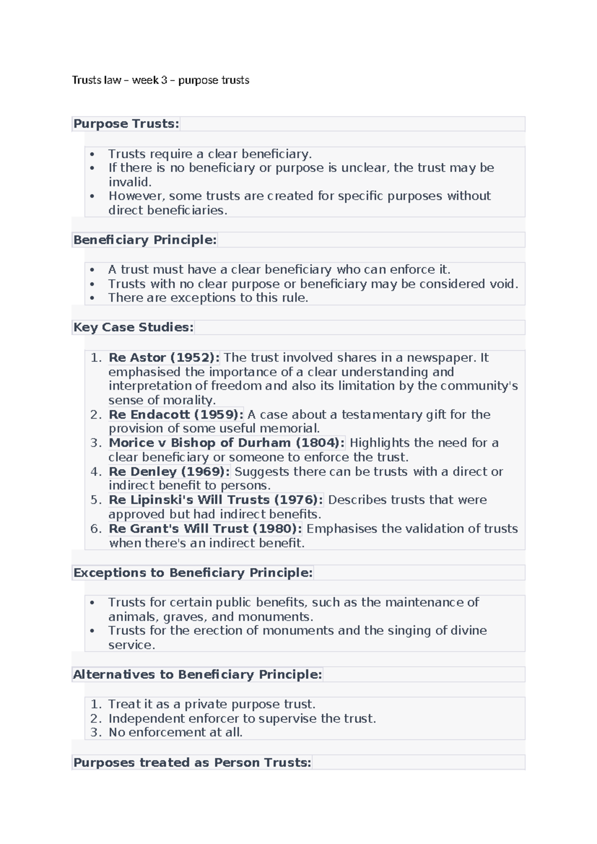 Week 3 Notes Purpose Trusts Trusts Law Week 3 Purpose Trusts Purpose Trusts Trusts 