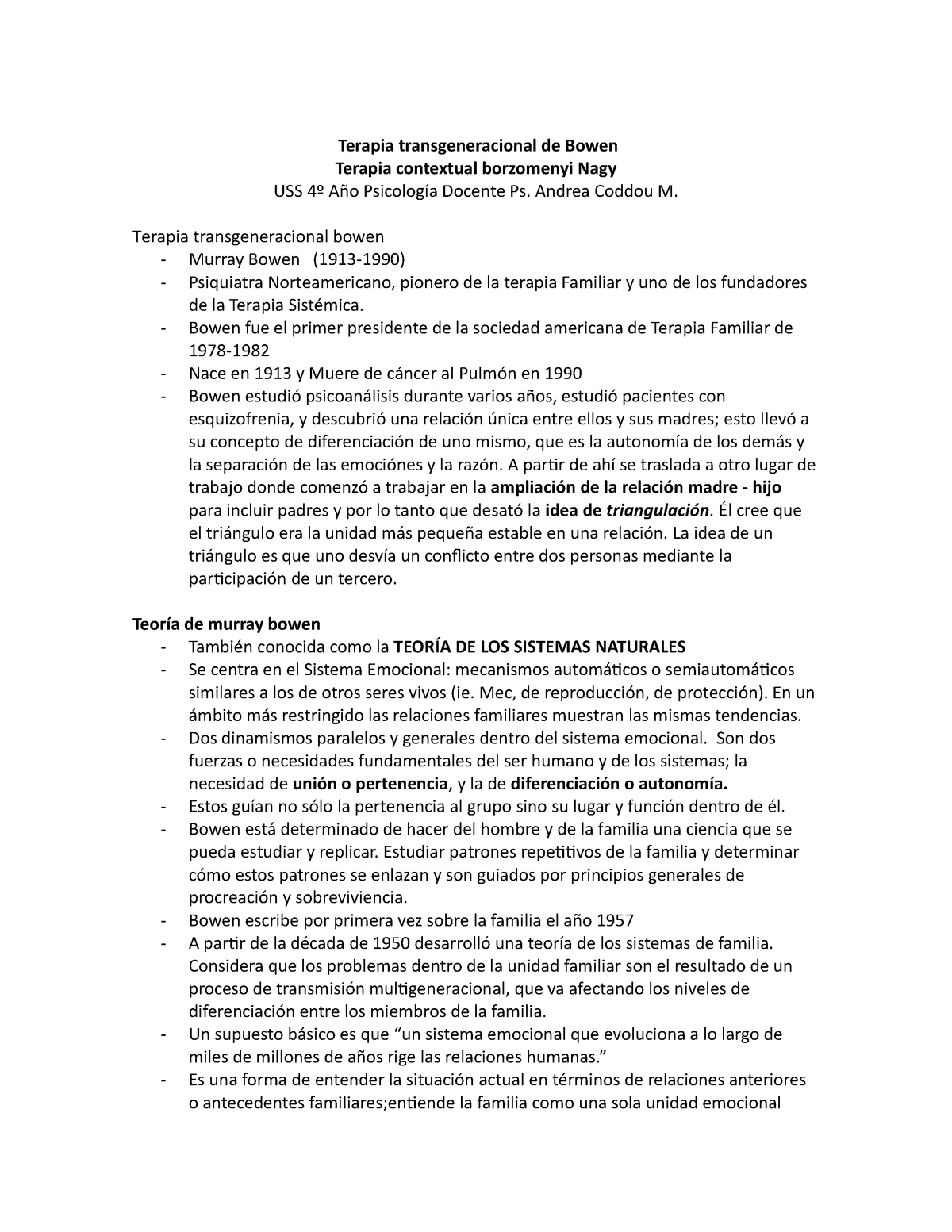 Esq Terapia transgeneracional de Bowen y Contextual BN - Terapia  transgeneracional de Bowen Terapia - Studocu