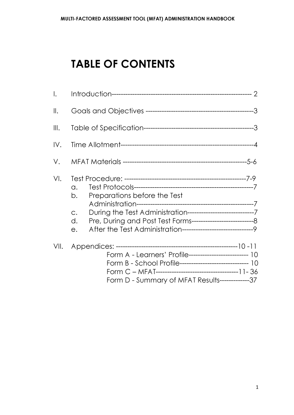 Editted Mfat Handbook Jan 242018 1 1 - Table Of Contents I 