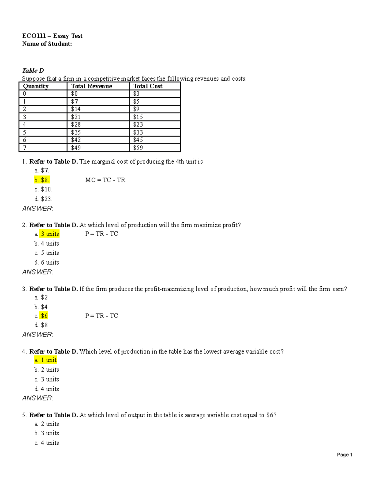 Truong Tuyet Mai essay test - Page 1 ECO111 – Essay Test Name of ...