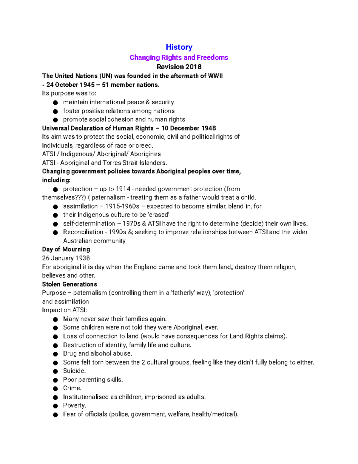 Year 10 helper before examination History - History Changing Rights and ...