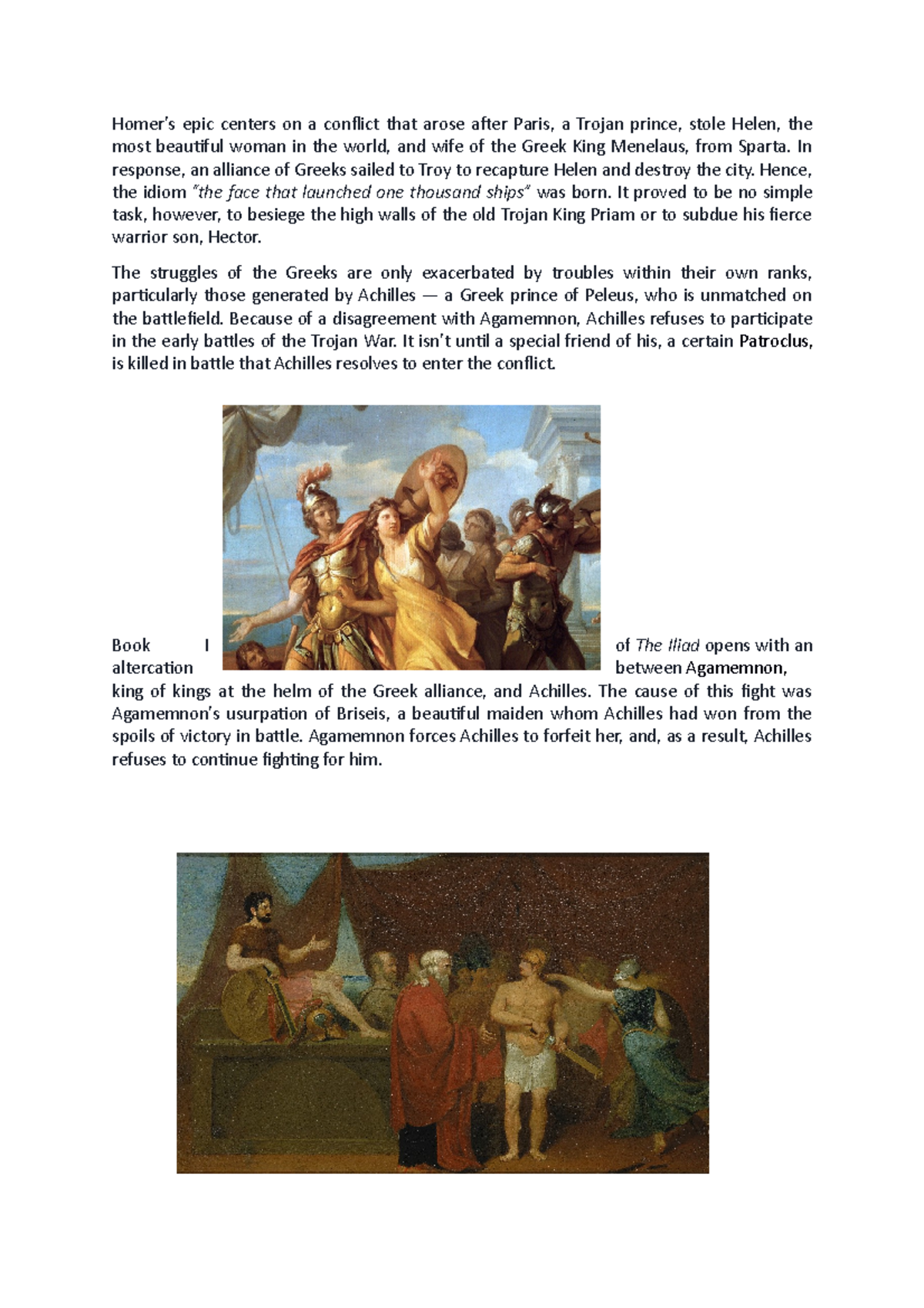 Exposition AND Characters IN Trojan WAR - Homer’s epic centers on a ...