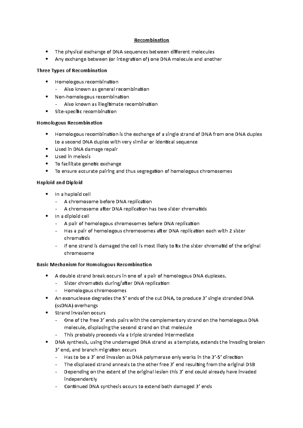 Recombination - Lecture notes 1 - Recombination The physical exchange ...