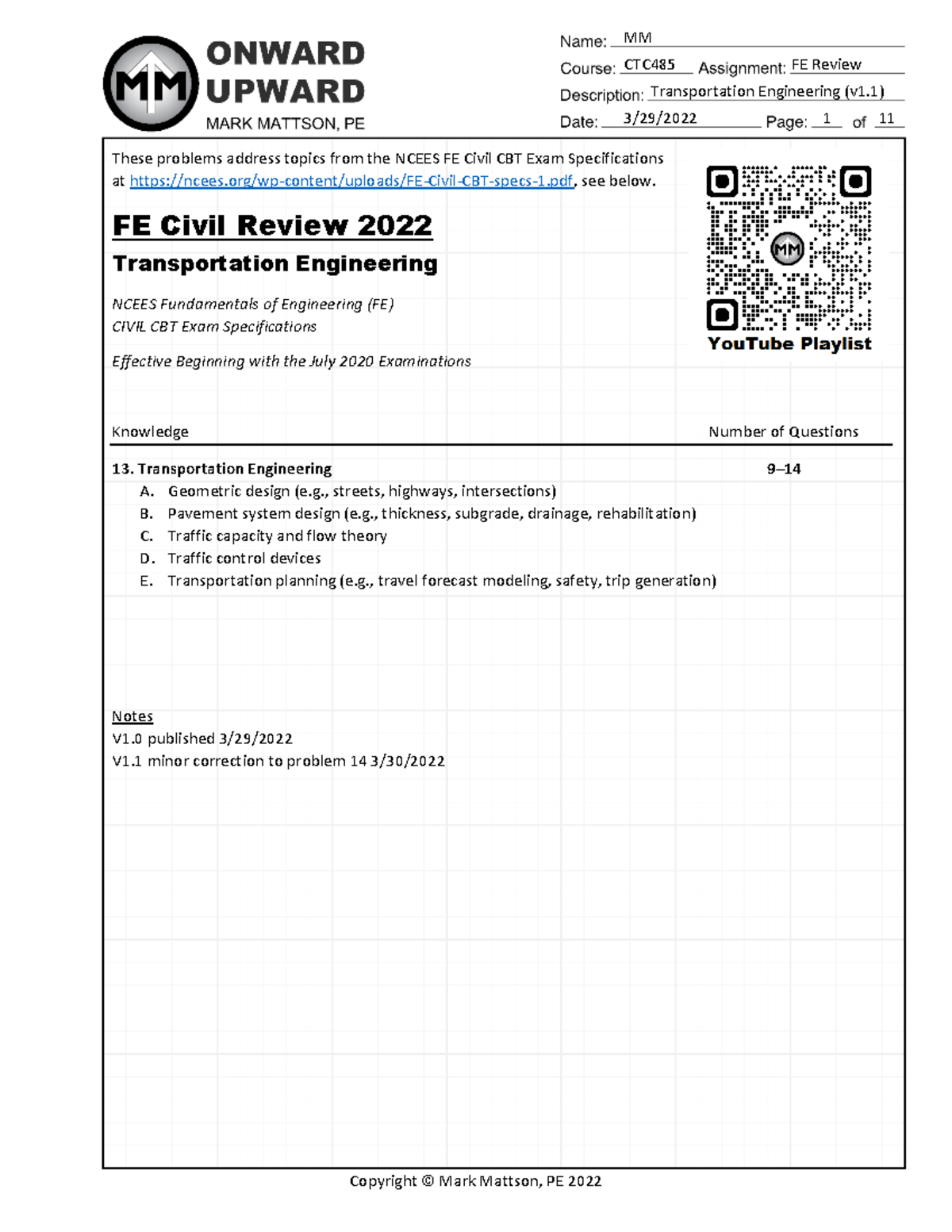 FE Transportation 2022 - CTC485 FE Review Transportation Engineering ...