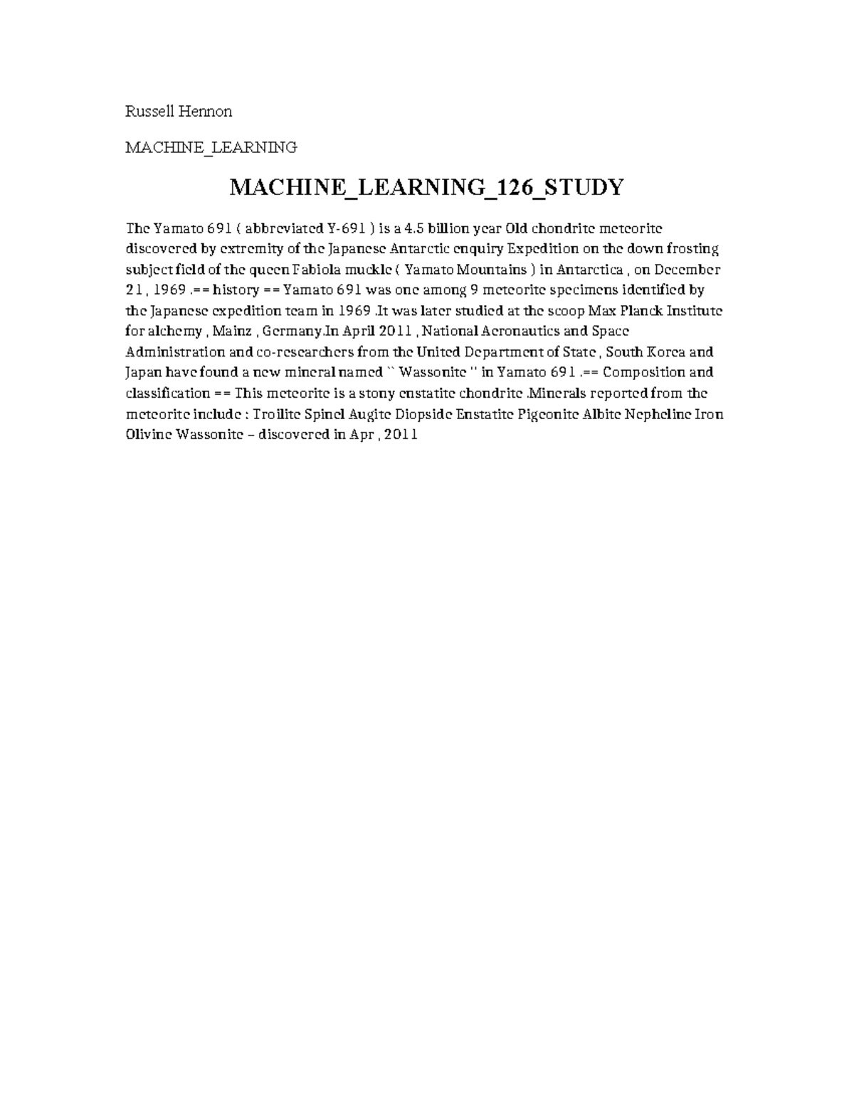 Machine Learning 126 Study - Russell Hennon MACHINE_LEARNING MACHINE ...