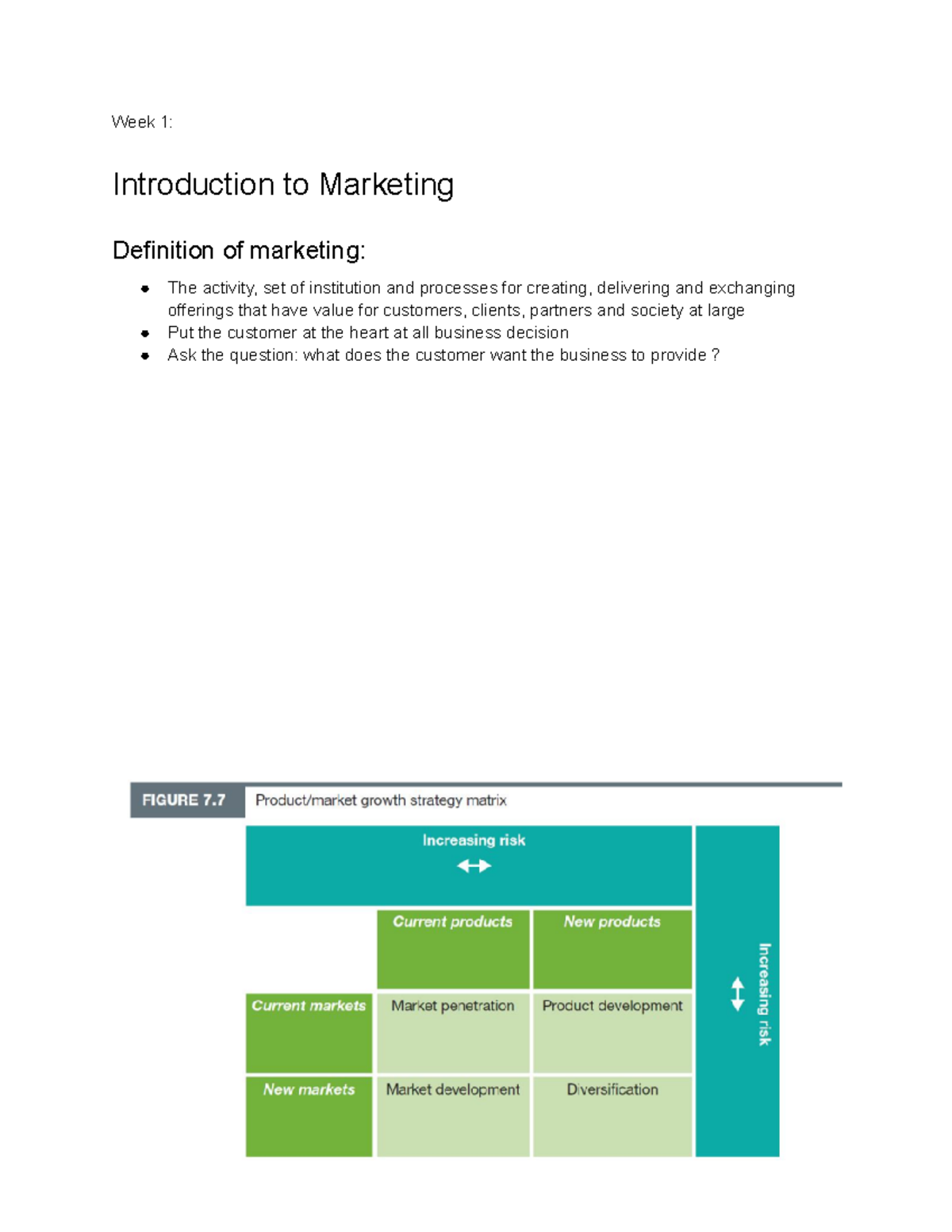 Lecture notes from week 1 to week 8 for marketing - Week 1 ...