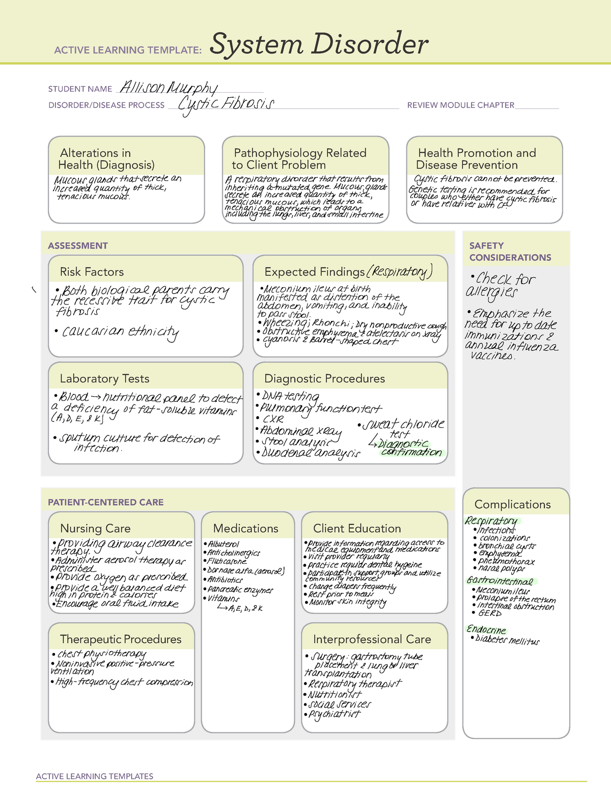 Systems Disorder Active Learning Template Cystic Fibrosis