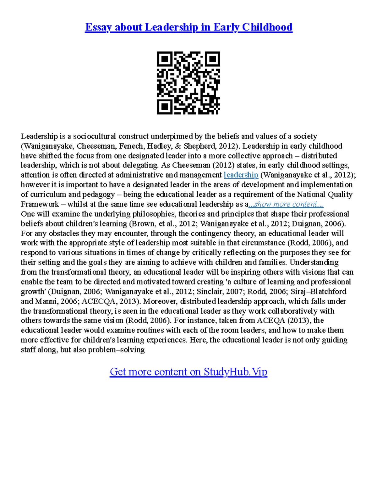 Teacher Of The Year Essay - Essay about Leadership in Early Childhood ...