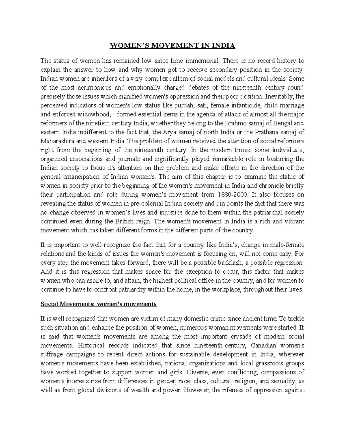 Women-Movement-in-India BA-II-HRGE - WOMEN’S MOVEMENT IN INDIA The ...