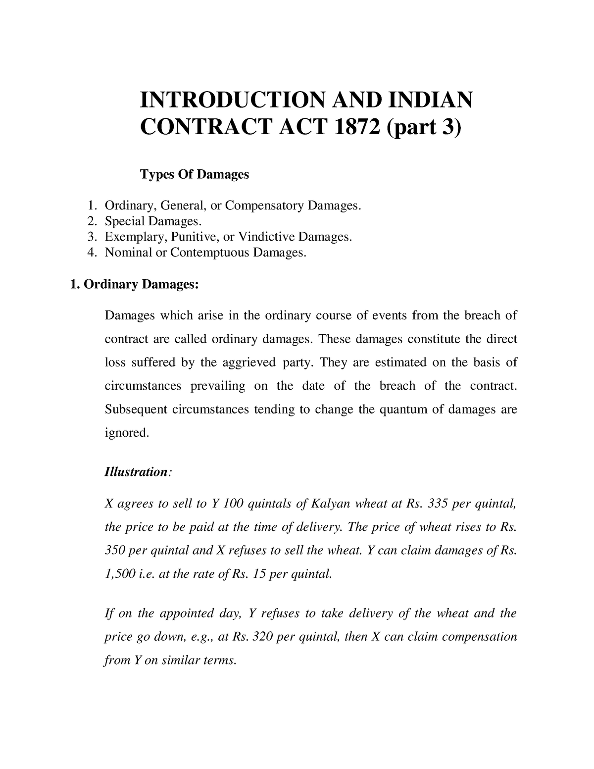 Introduction AND Indian Contract ACT 1872 (part 3) INTRODUCTION AND