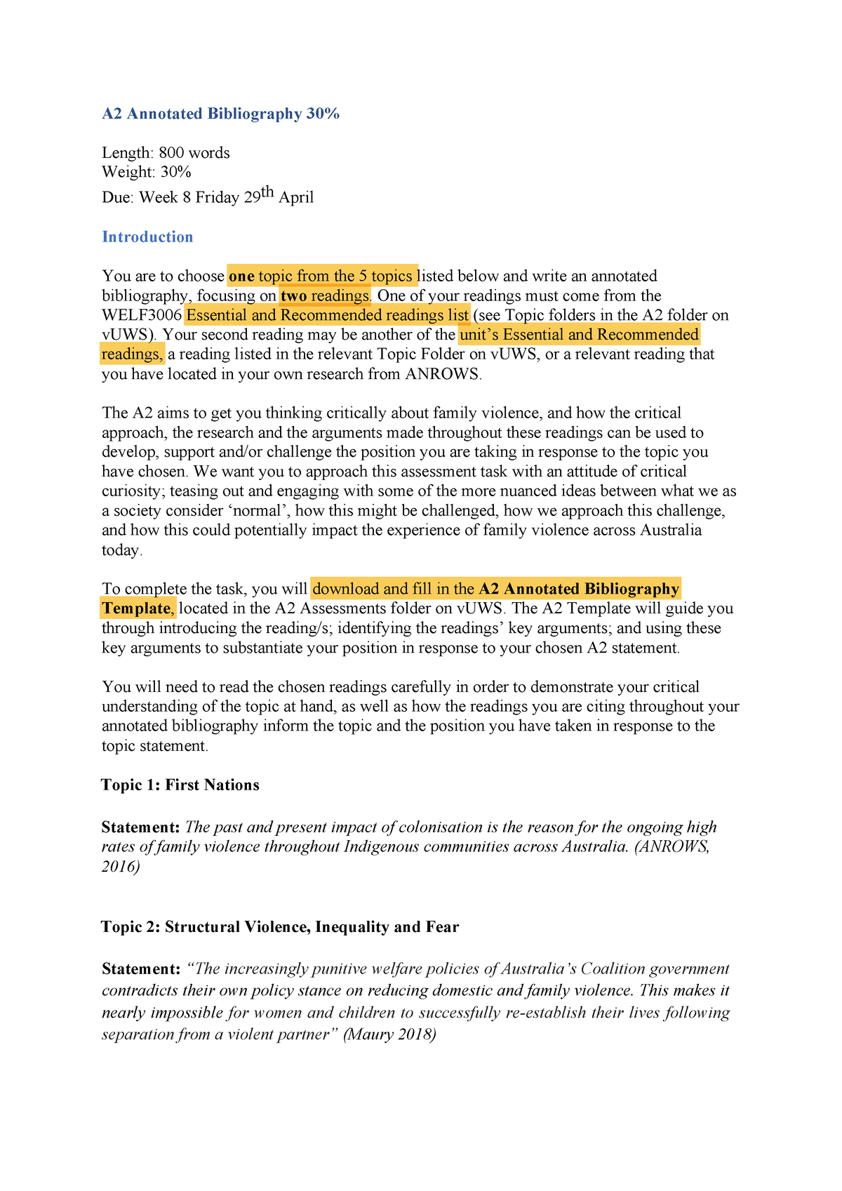 A2 Annotated Bibliography pdf 2023 - A2 Annotated Bibliography 30% ...