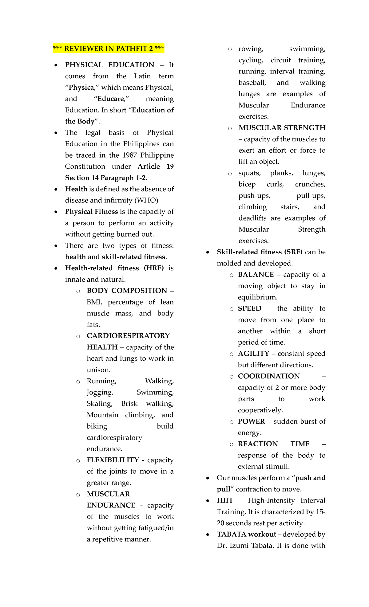 Reviewer IN Pathfit 2 - *** REVIEWER IN PATHFIT 2 *** PHYSICAL