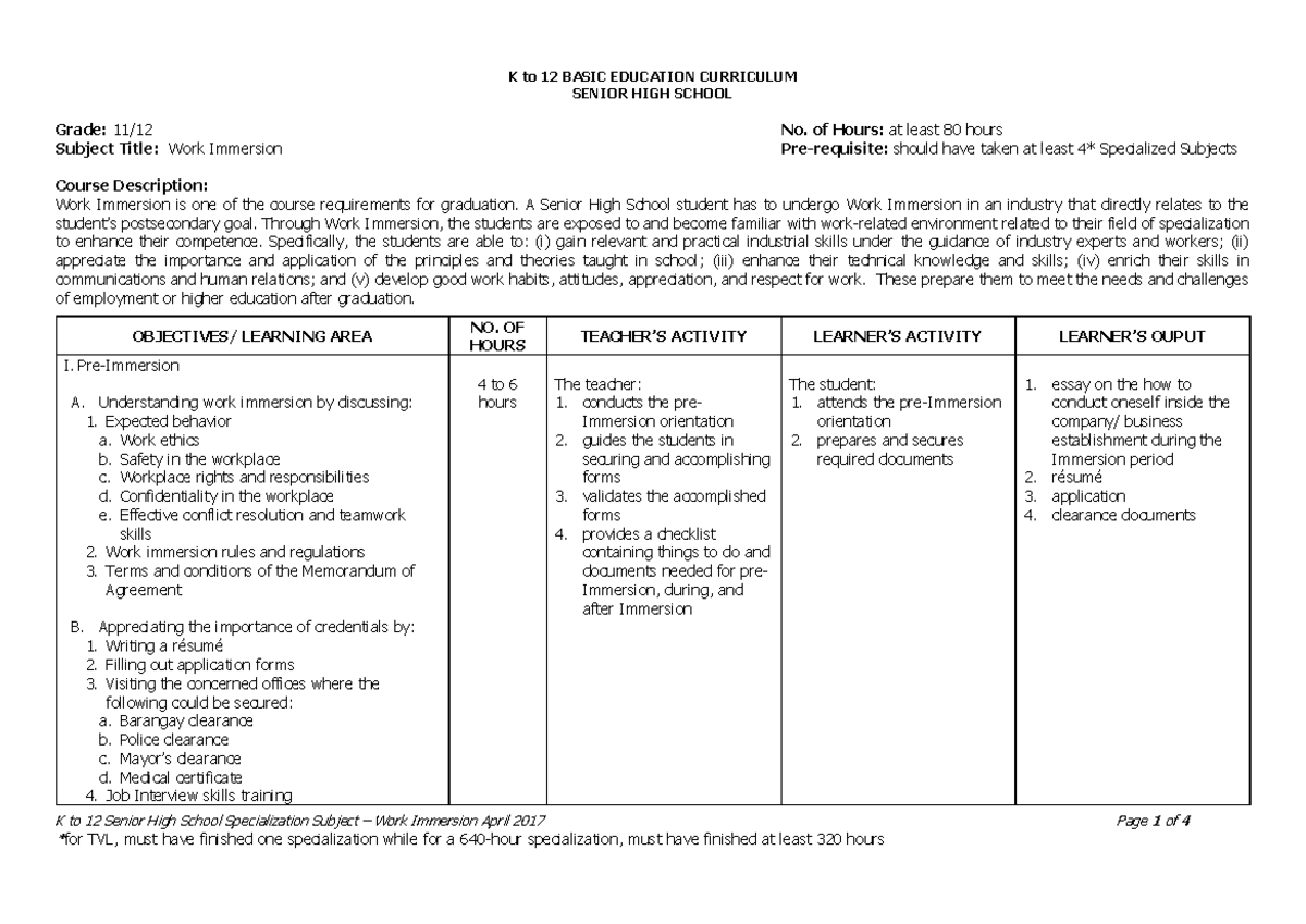 Work-Immersion-3 - The teacher is very smart - SENIOR HIGH SCHOOL K to ...