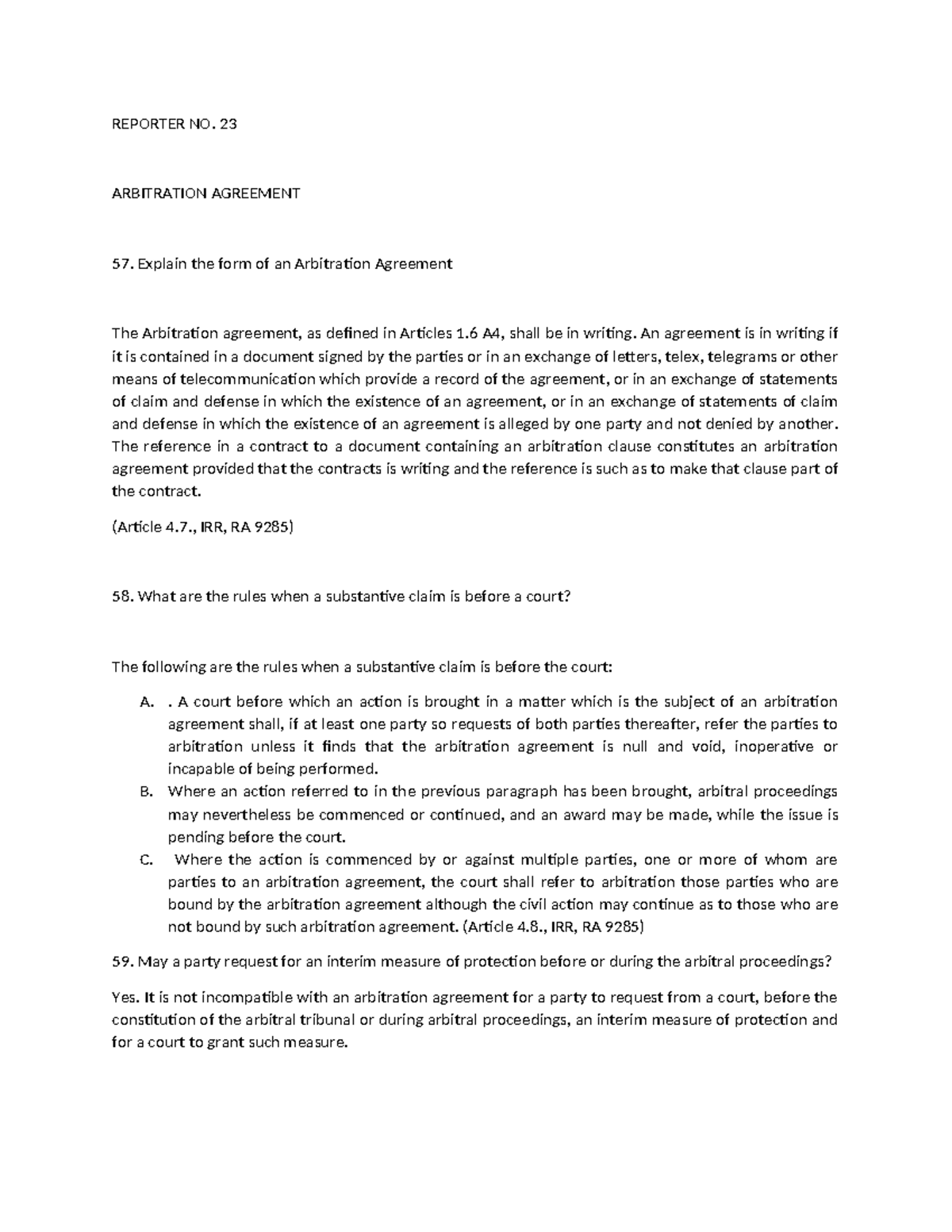 Arbitration Agreement Report - REPORTER NO. 23 ARBITRATION AGREEMENT ...
