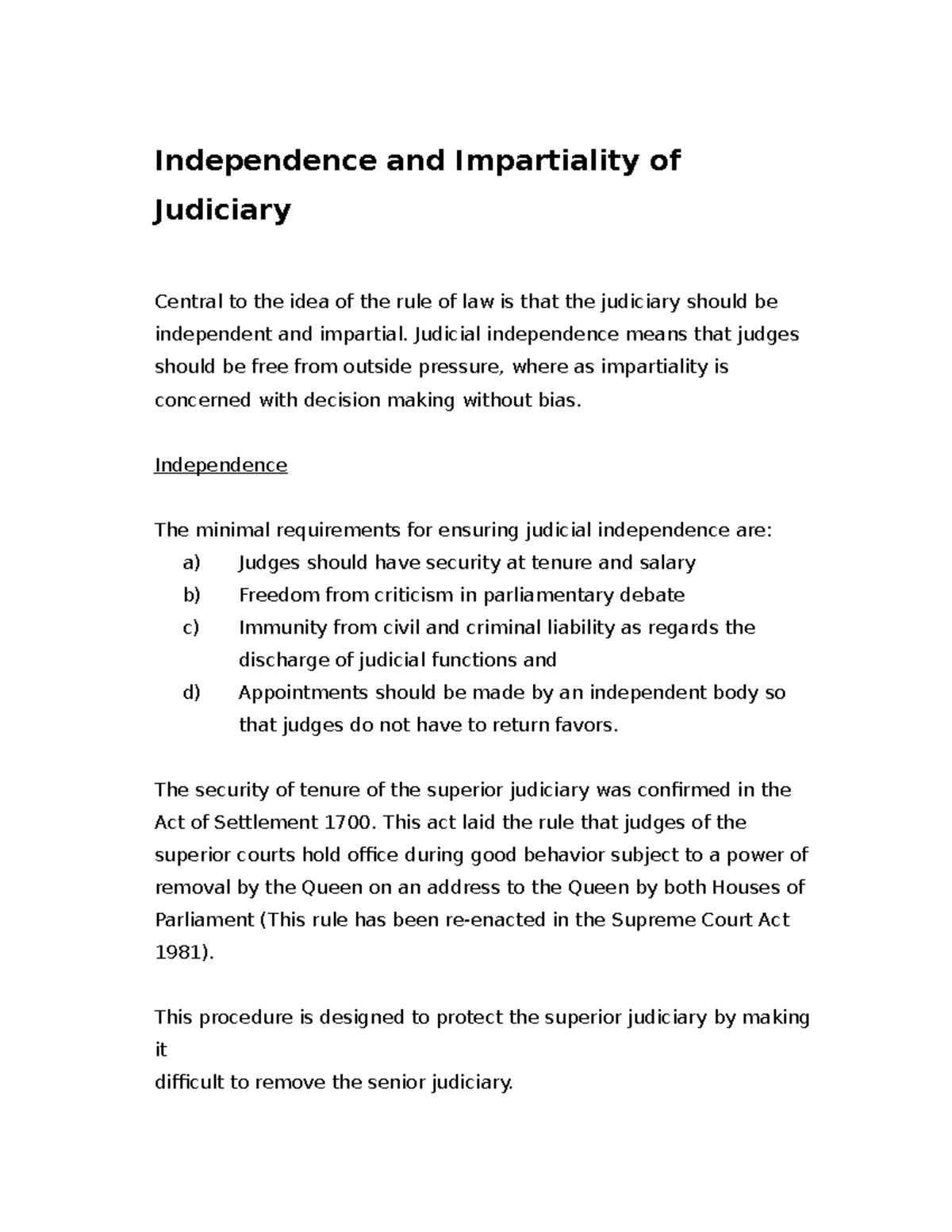 Independence And Impartiality Of Judiciary - Independence And ...