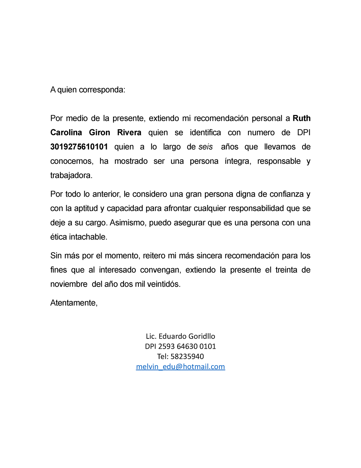 Carta De Recomendacion A Quien Corresponda Por Medio De La Presente Extiendo Mi 9207