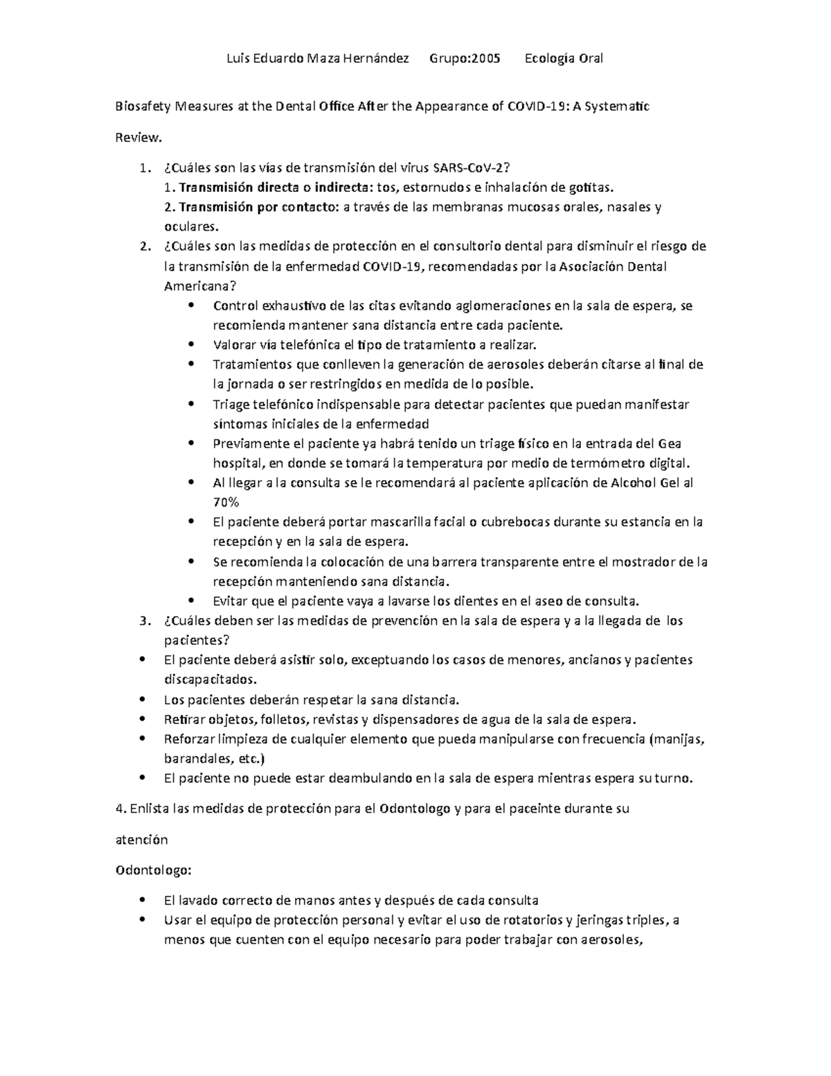 Cuestionario De Bioseguridad En Odontología Relacionada Con Covid-19 ...