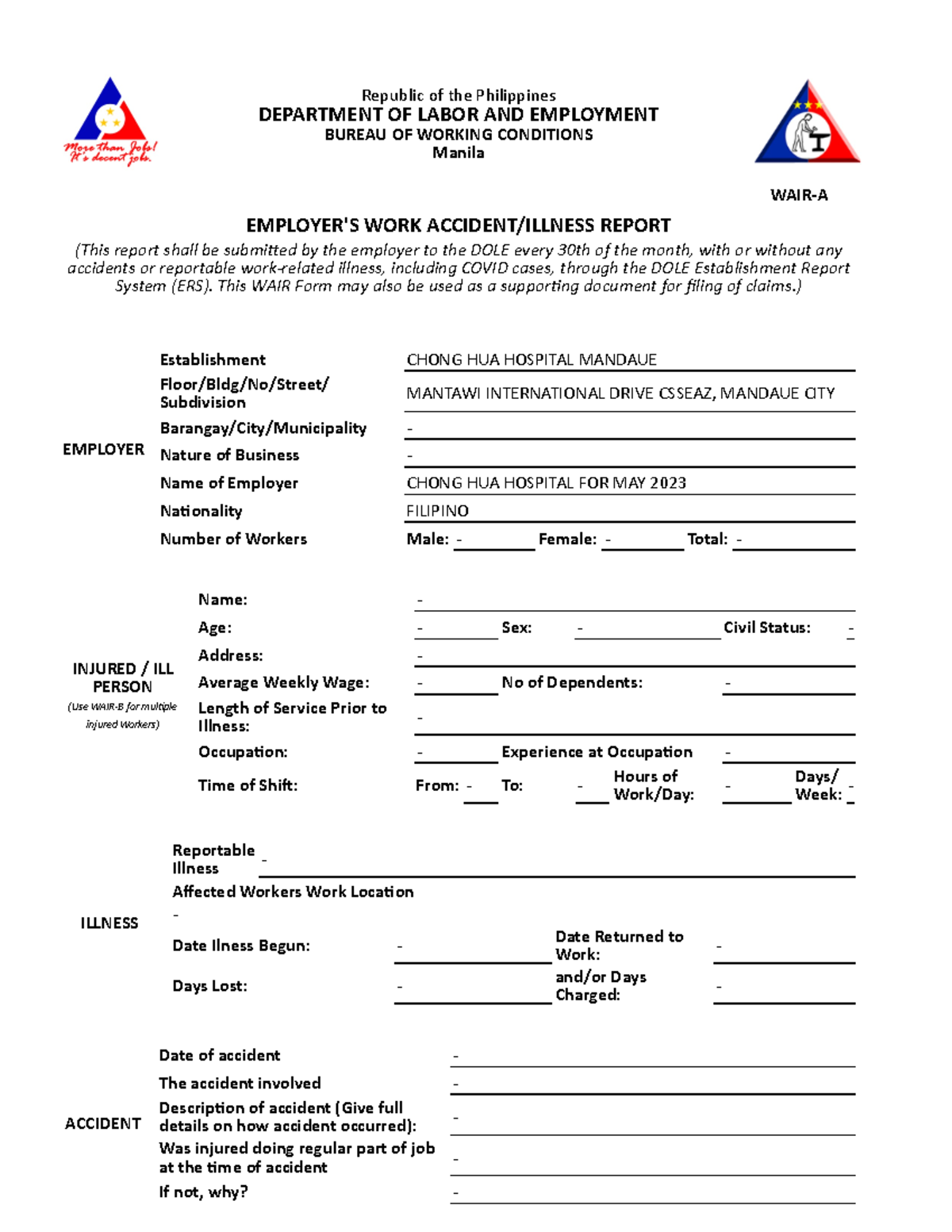 WAIR Format - Republic of the Philippines DEPARTMENT OF LABOR AND ...