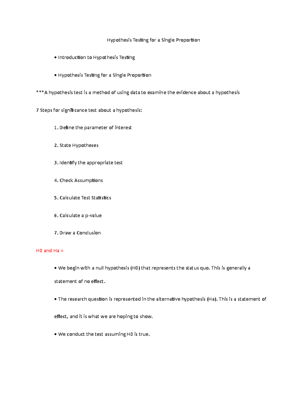 Hypothesis Testing for a Single Proportion - Hypothesis Tesing for a ...