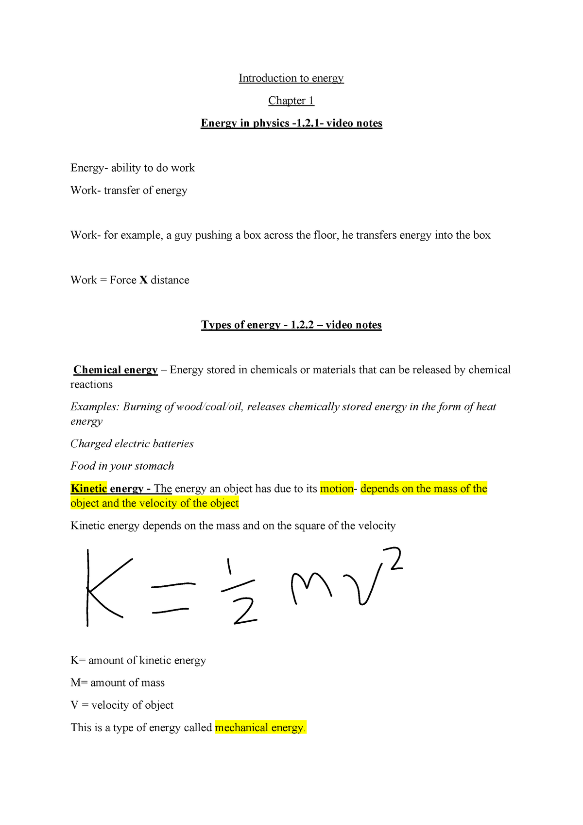 Phys Midterm PDF Notes - Introduction To Energy Chapter 1 Energy In ...