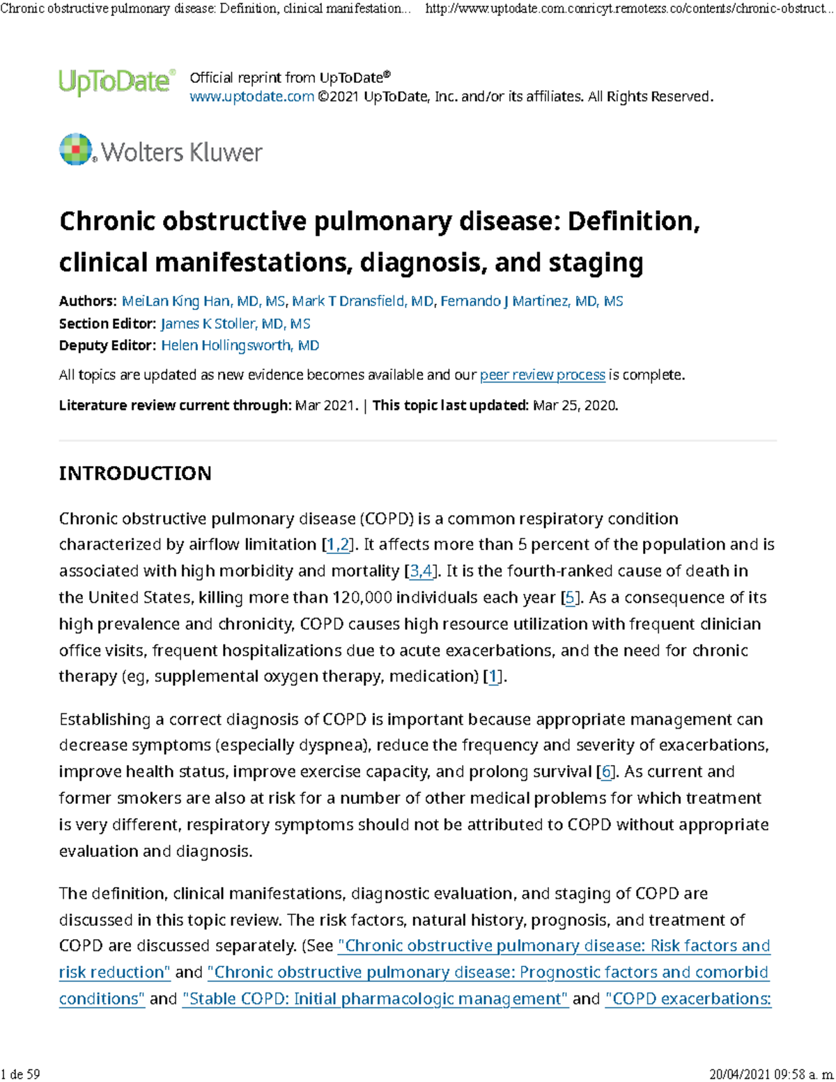 Chronic obstructive pulmonary disease Definition, clinical ...