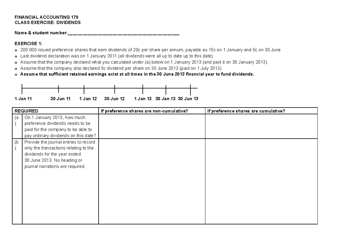 6. Dividends Class exercise 2023 FINANCIAL ACCOUNTING 178 CLASS