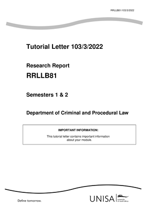 RRLLB81 TUT 301 - Tutorial Work - LLBALLF/301/4/ Tutorial Letter 301/4 ...