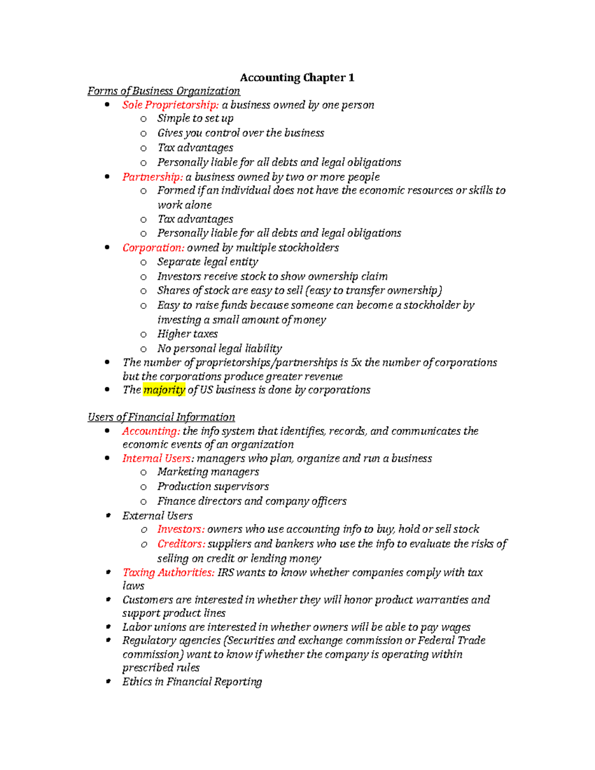 Accounting Chapter 1 - Lecture notes 1 - Accounting Chapter 1 Forms of ...
