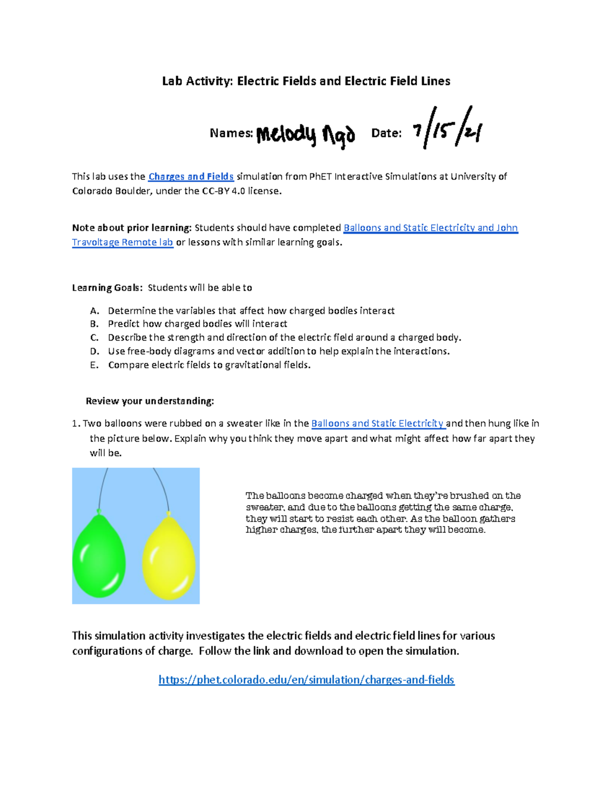 Electric Fields And Electric Field Lines Simulation 9 09 24 PM Lab 