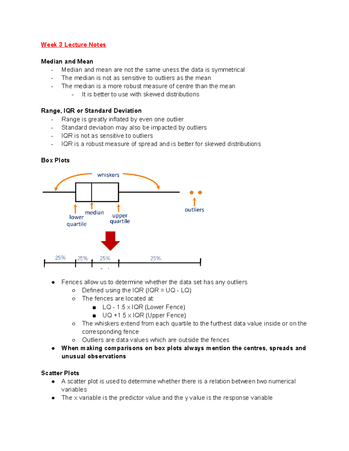 Week 3 Lecture Notes - Week 3 Lecture Notes Median and Mean - Median ...