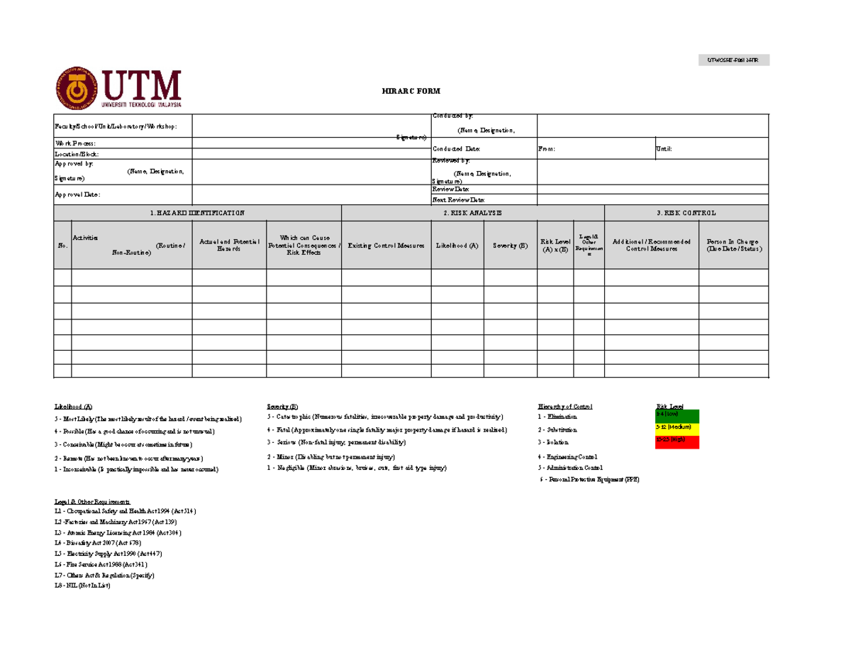 Hirarc-FORM - n/a - HIRARC FORM Signature) Likelihood (A) Severity (B ...