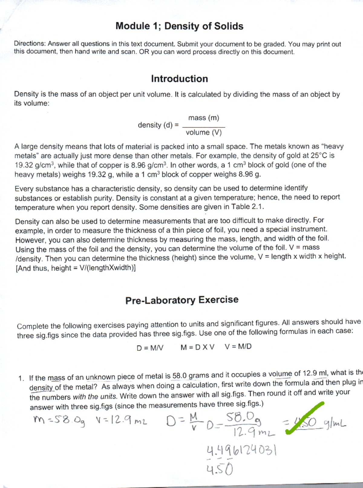 Module 1: Density of Solids - CHEM-1405 - Studocu