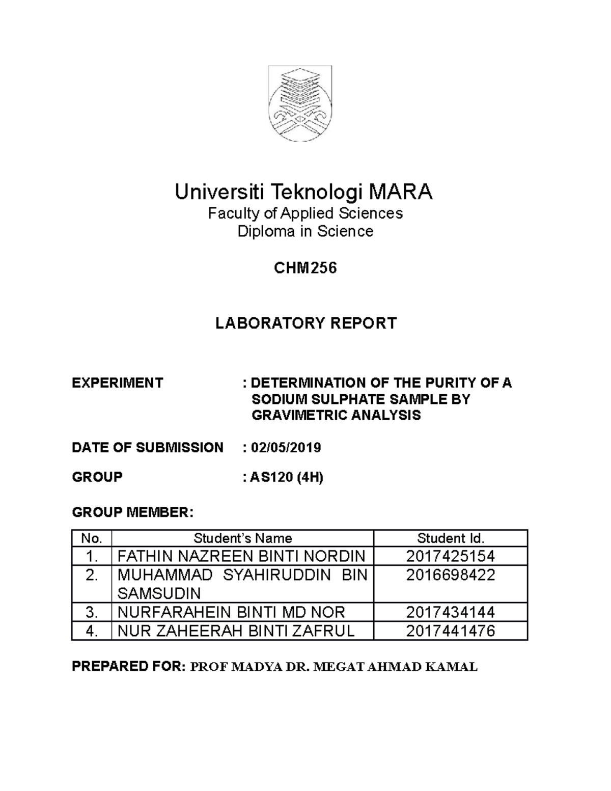 Lab Report Chemistry 256 Experiment Last - Universiti Teknologi MARA ...