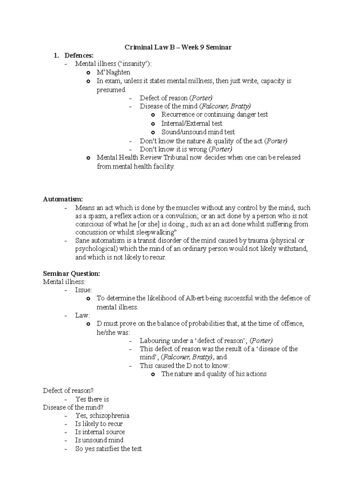 Week 9 - Seminar - Lecture notes 9 - **Criminal Law B – Week 9 Seminar ...
