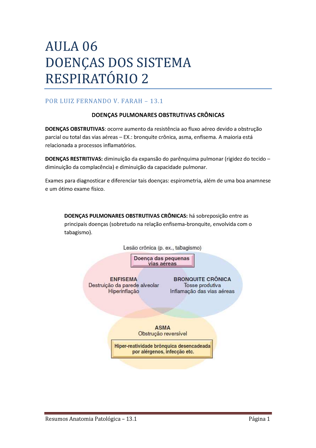 2 Dpoc Resumo Da Prova Resumos Anatomia Patológica 13 Página 1 Aula 06 DoenÇas Dos Sistema 7112