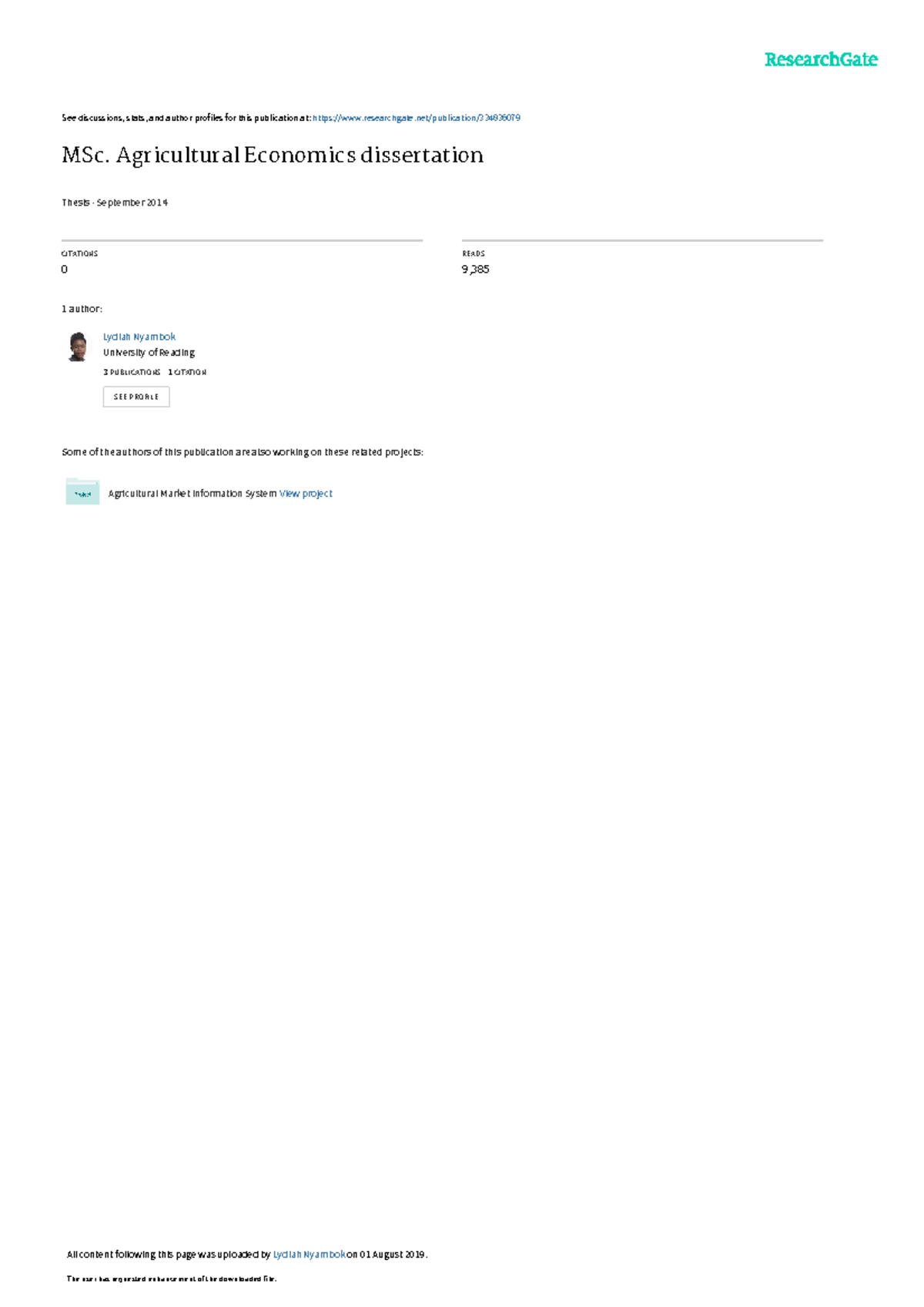 MSc Agricultural Economics dissertation - See discussions, stats, and ...