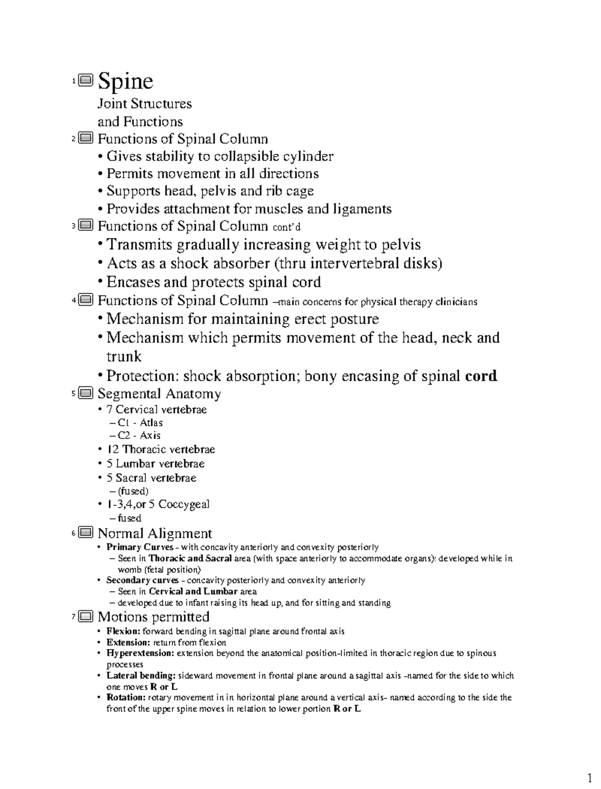 outlinekines-spine-lecture-notes-1-2-3-spine-joint-structures-and