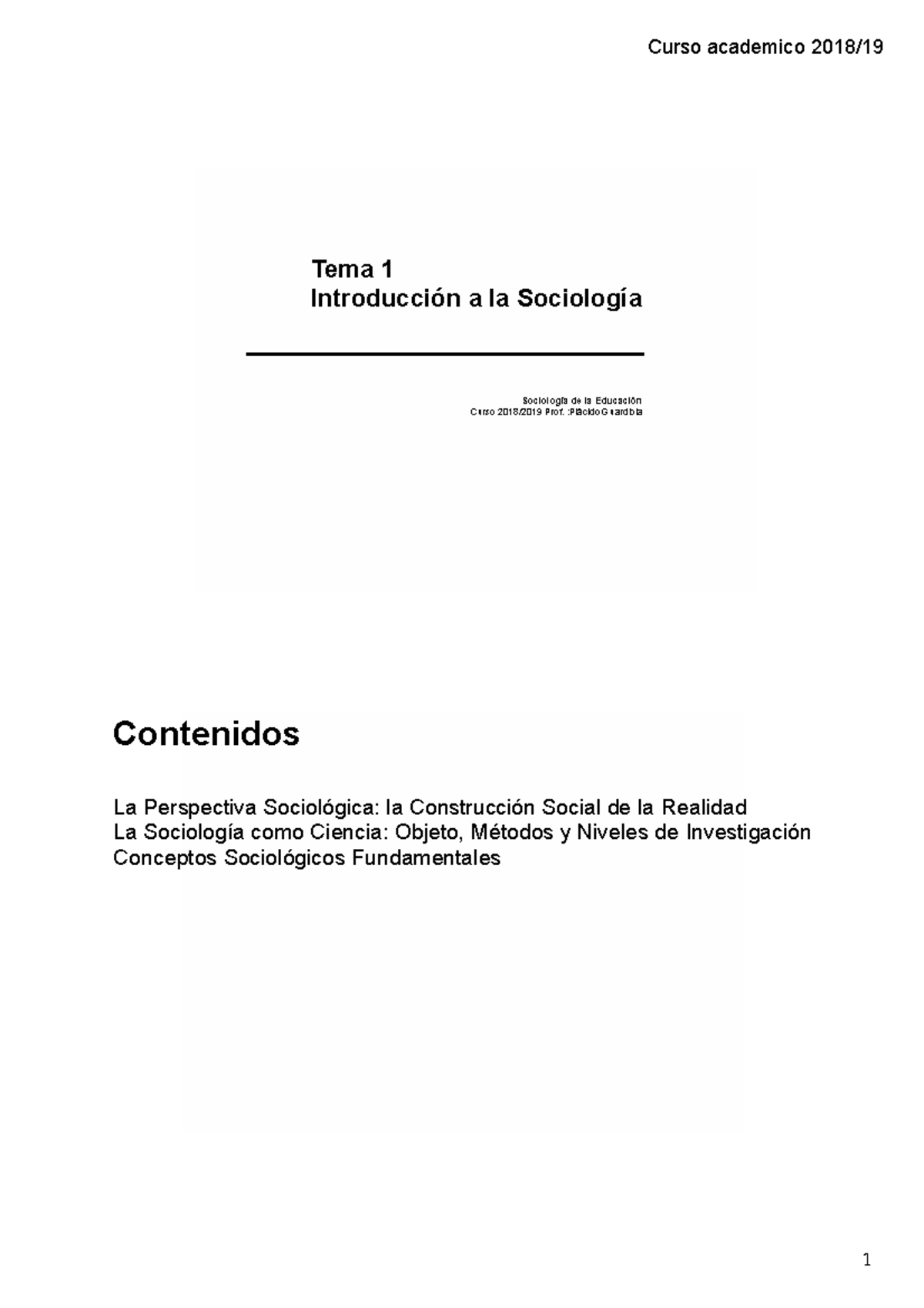 TEMA 1 - Sociologia - Curso academico 2018/ 1 Tema 1 Introducción a la ...