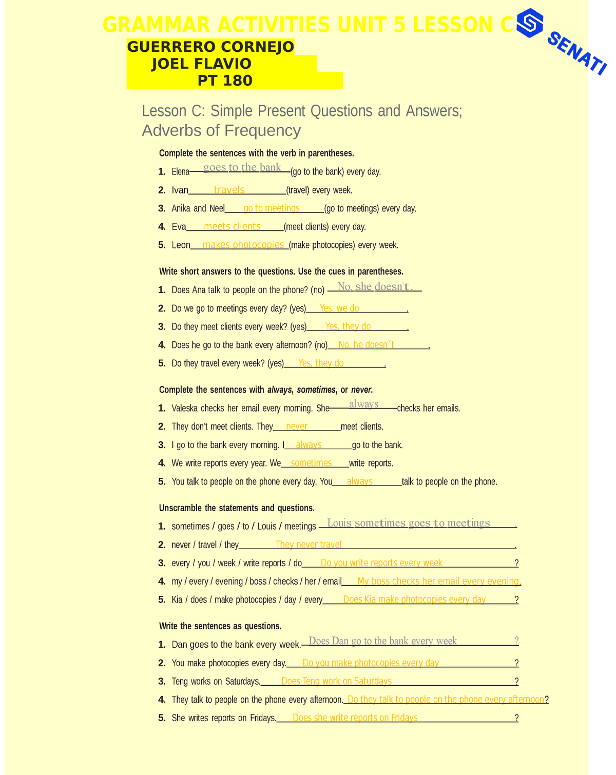 Grammar Activities Unit 5 Lesson C Joel Guerrero A B C D E Grammar Activities Unit 5 Lesson C Studocu