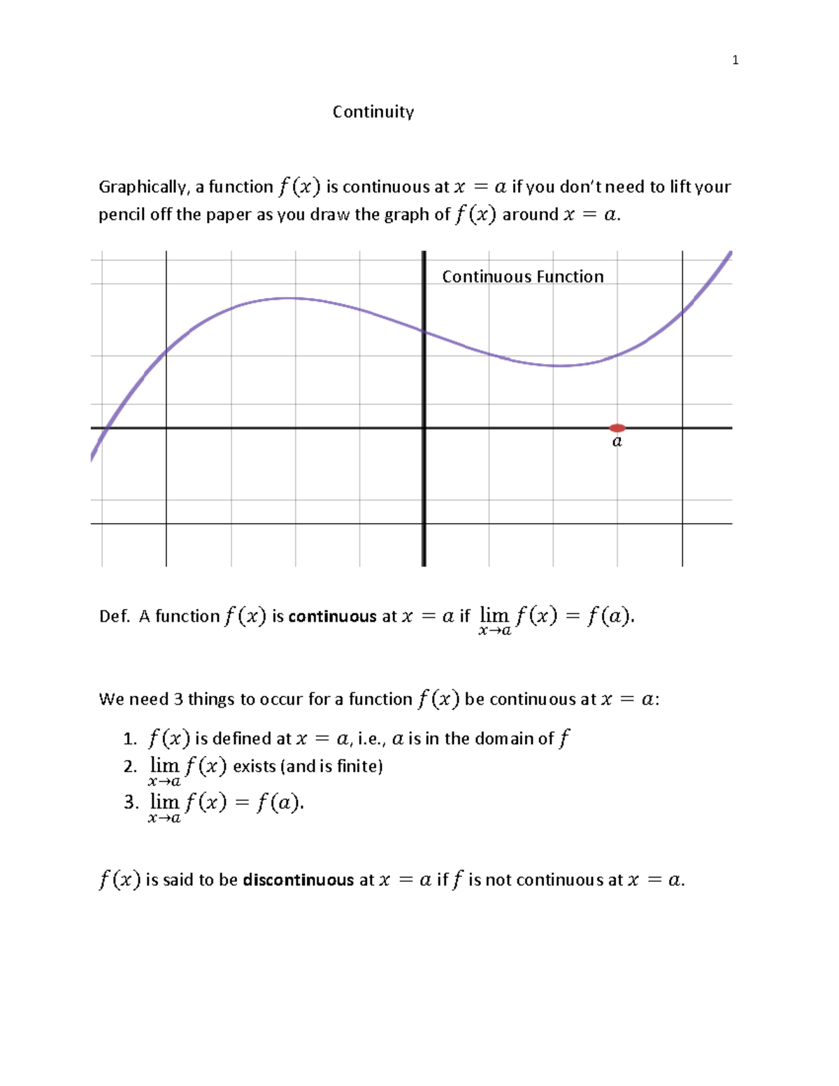 Continuity Calculus With Analytic Geometry I 𝑎 Continuity